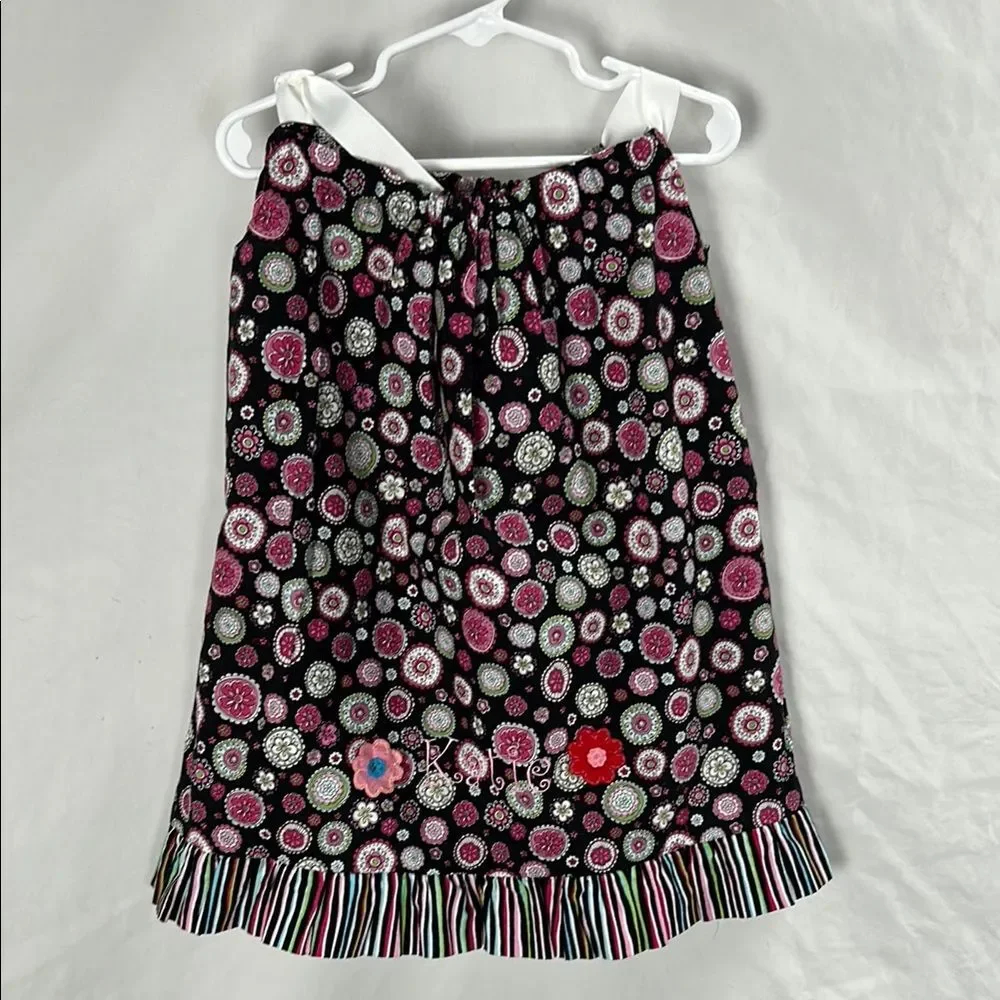 Handmade Black and Pink Floral Dress with 